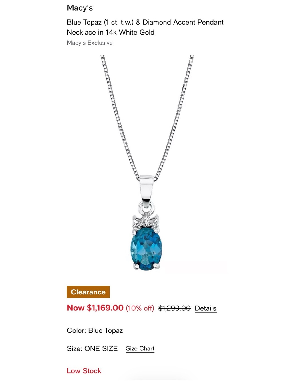 Macy's Blue Topaz (1 ct. t.w.) & Diamond Accent Pendant Necklace